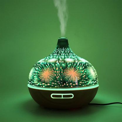 Difuzor aromaterapie 3D 500ml – umidificator ultrasunete, LED multicolor, telecomanda, model artificii