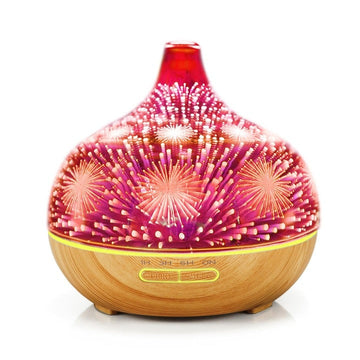 Difuzor aromaterapie 3D 500ml – umidificator ultrasunete, LED multicolor, telecomanda, model artificii