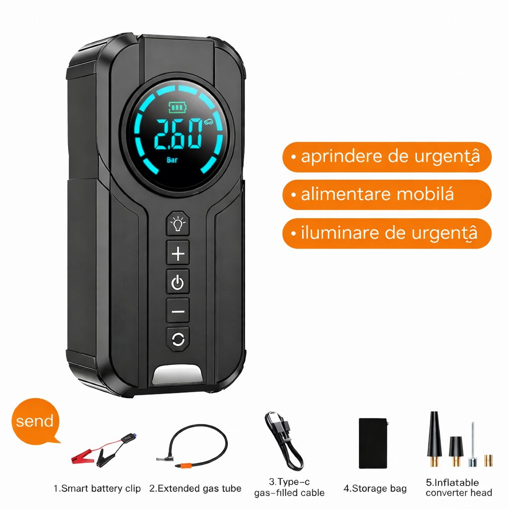 Redresor Auto 3 in 1 1000A – Compresor 150 PSI, Power Bank si Lanterna LED pentru Urgente