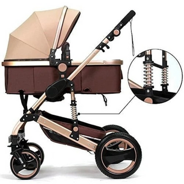 Carucior 2 in 1 pentru Copii, Pliabil, Landou Transformabil Sport, Suspensii, 0-36 Luni, Maro