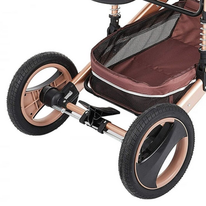 Carucior 2 in 1 pentru Copii, Pliabil, Landou Transformabil Sport, Suspensii, 0-36 Luni, Maro