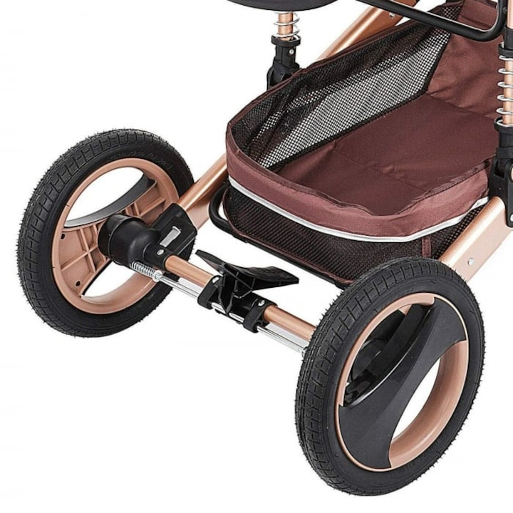 Carucior 2 in 1 pentru Copii, Pliabil, Landou Sport, Suspensii, Maro, Salteluta Interactiva Cadou