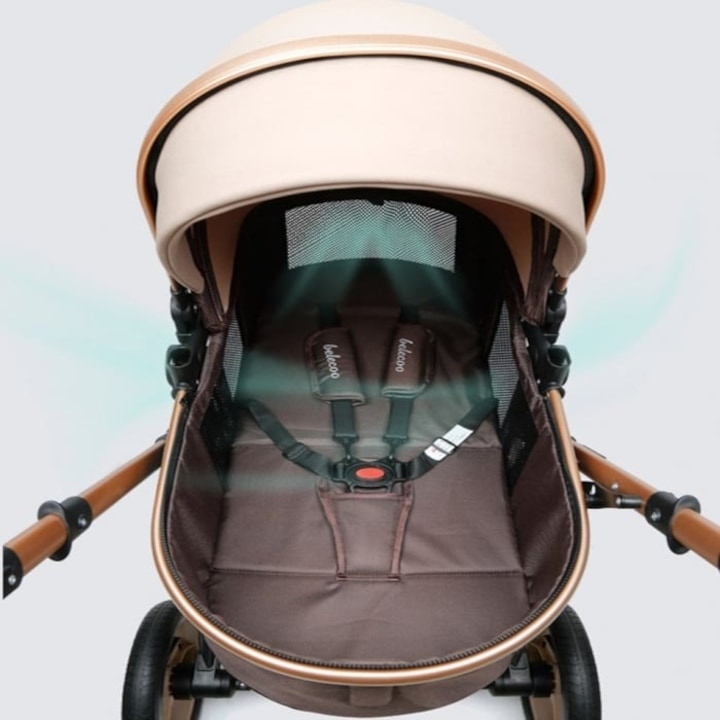 Carucior 2 in 1 pentru Copii, Pliabil, Landou Transformabil Sport, Suspensii, 0-36 Luni, Maro