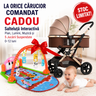 Carucior 2 in 1 pentru Copii, Pliabil, Landou Sport, Suspensii, Maro, Salteluta Interactiva Cadou