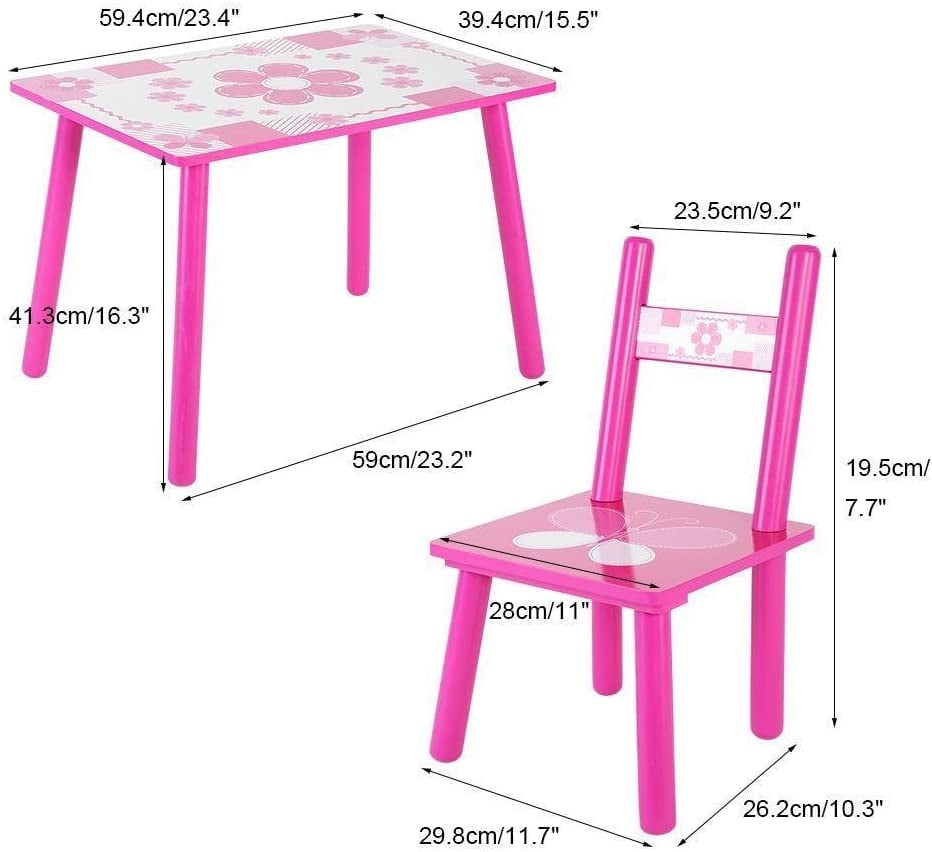Set Masuta cu 2 Scaune pentru Copii, MDF, Roz cu Alb, 59x39x40 cm, Mobilier Camera Copii