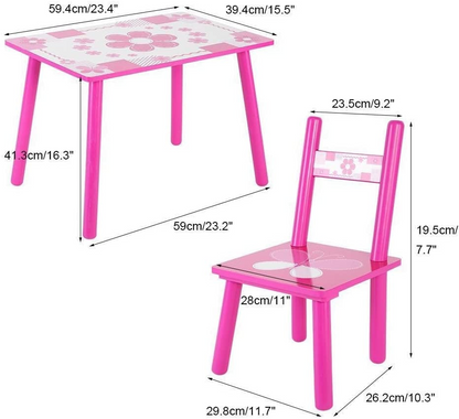 Set Masuta cu 2 Scaune pentru Copii, MDF, Roz cu Alb, 59x39x40 cm, Mobilier Camera Copii