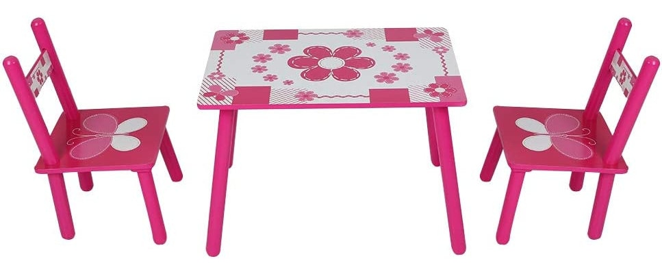 Set Masuta cu 2 Scaune pentru Copii, MDF, Roz cu Alb, 59x39x40 cm, Mobilier Camera Copii