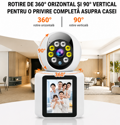 Camera Smart WiFi 1080P – Apel Video, Rotire 360, Night Vision si Card 32GB Cadou
