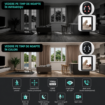 Camera Smart WiFi 1080P – Apel Video, Rotire 360, Night Vision si Card 32GB Cadou