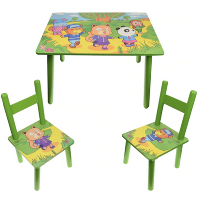 Set Masuta cu 2 Scaune pentru Copii, MDF, Verde, 59x39x40 cm, Mobilier Camera Copii