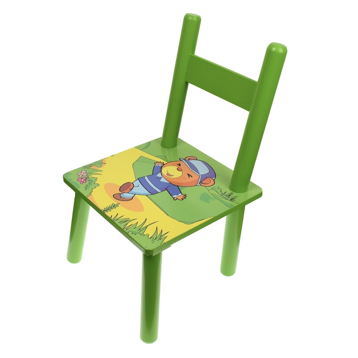 Set Masuta cu 2 Scaune pentru Copii, MDF, Verde, 59x39x40 cm, Mobilier Camera Copii