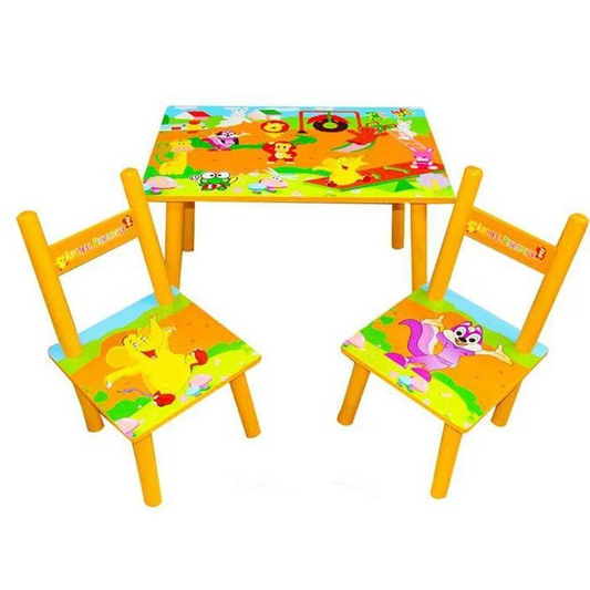 Set Masuta cu 2 Scaune pentru Copii, MDF, Portocaliu, 59x39x40 cm, Mobilier Camera Copii