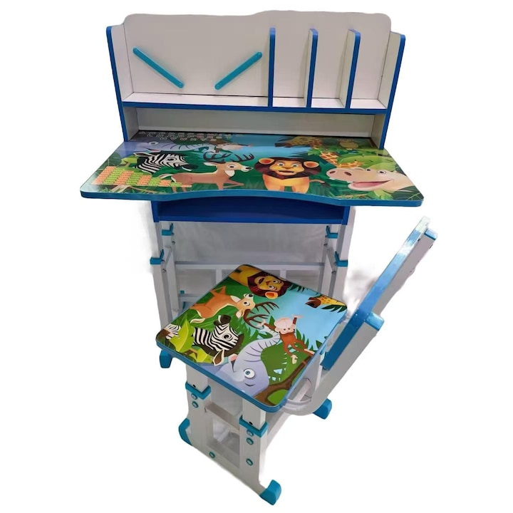 Set Birou si Scaun pentru Copii – Reglabil, Ergonomic, cu Raft Carti si 4 Modele Vesele