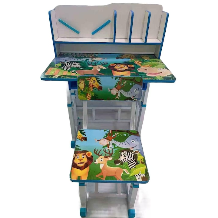 Set Birou si Scaun pentru Copii – Reglabil, Ergonomic, cu Raft Carti si 4 Modele Vesele