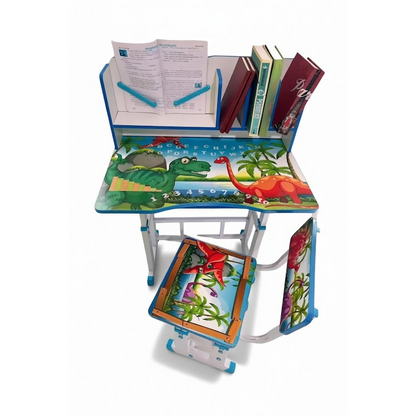 Set Birou si Scaun pentru Copii – Reglabil, Ergonomic, cu Raft Carti si 4 Modele Vesele