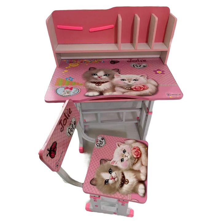 Set Birou si Scaun pentru Copii – Reglabil, Ergonomic, cu Raft Carti si 4 Modele Vesele