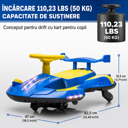 Kart Electric pentru Copii cu Drifting, Bluetooth, MP3 USB, Lumini LED, Efect Fum, 12V 7Ah