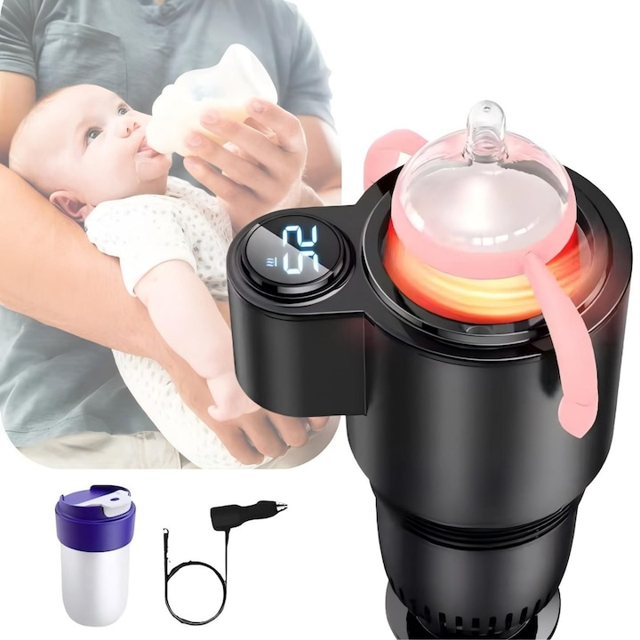 Suport Auto Inteligent 2 in 1 pentru Racire si Incalzire Bauturi, Ecran Digital, 12V, Negru