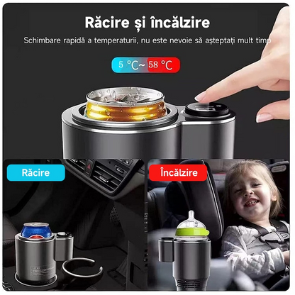 Suport Auto Inteligent 2 in 1 pentru Racire si Incalzire Bauturi, Ecran Digital, 12V, Negru