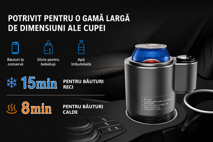 Suport Auto Inteligent 2 in 1 pentru Racire si Incalzire Bauturi, Ecran Digital, 12V, Negru