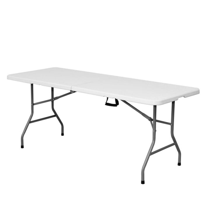 Masa Gradina Pliabila Alba, HDPE, 180x70x74 cm, Maner Transport, Practica pentru Gradina, Terasa, Camping si Evenimente