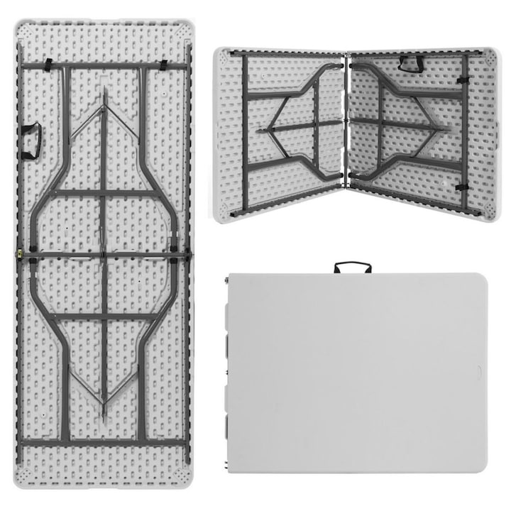 Masa Gradina Pliabila Alba, HDPE, 180x70x74 cm, Maner Transport, Practica pentru Gradina, Terasa, Camping si Evenimente