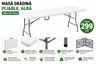 Masa Gradina Pliabila Alba, HDPE, 180x70x74 cm, Maner Transport, Practica pentru Gradina, Terasa, Camping si Evenimente
