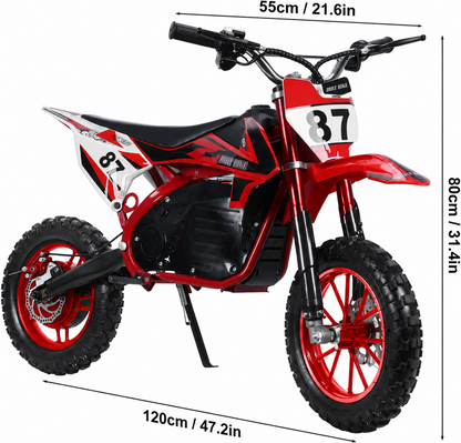 Motocicleta Electrica Dirt Bike pentru Copii, 36V 1000W, Roti Cauciuc 10 Inch, Frane pe Disc, 8-13 Ani - Rosu