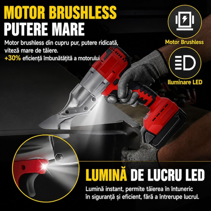 Foarfeca Electrica pentru Tabla, Cutter Metal cu Acumulator, 500W, Taiere Otel si Aluminiu