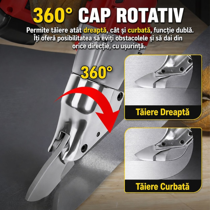 Foarfeca Electrica pentru Tabla, Cutter Metal cu Acumulator, 500W, Taiere Otel si Aluminiu