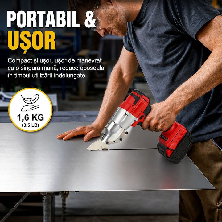 Foarfeca Electrica pentru Tabla, Cutter Metal cu Acumulator, 500W, Taiere Otel si Aluminiu