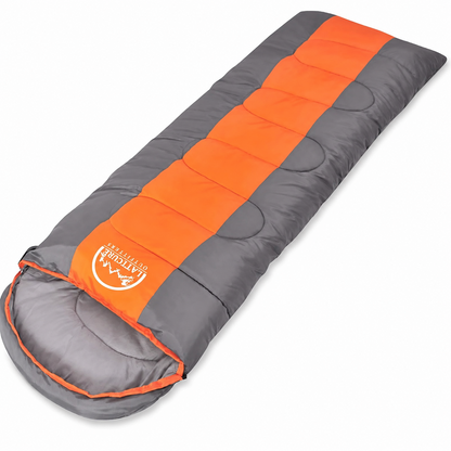 Sac de Dormit Mummy, 3 Anotimpuri, 210x90 cm, 5-15°C, cu Gluga, Gri-Portocaliu si Gri-Albastru