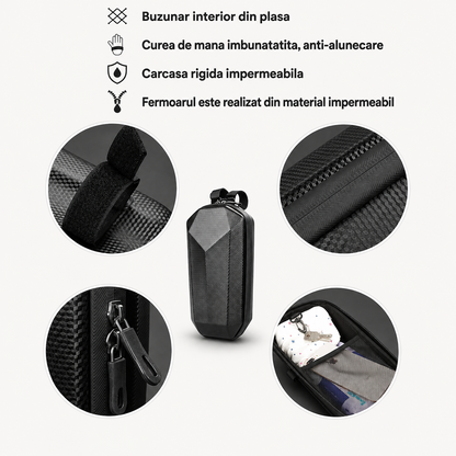 Geanta Impermeabila Trotineta 5L, EVA si Piele, Carcasa Rigida, Negru