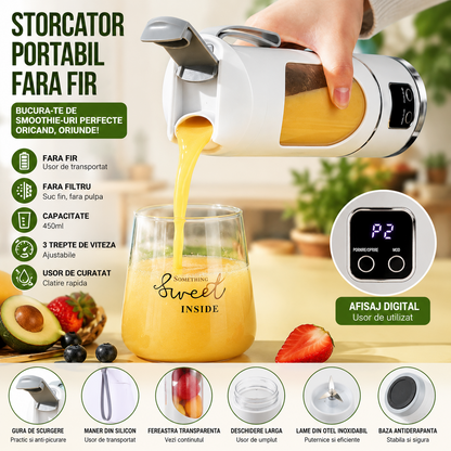 Mini Blender Electric Portabil 450ml, 12 Lame, 3 Viteze, USB, Auto-Curatare, Mov Verde Alb