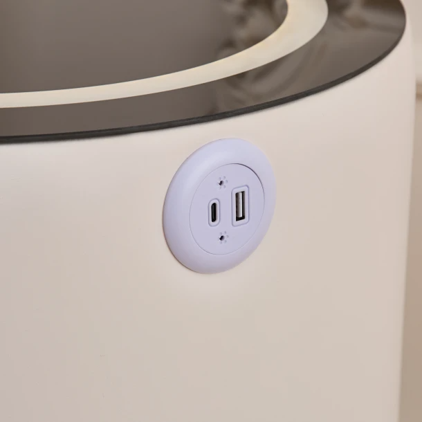 Noptiera Moderna Inteligenta, Incarcare Wireless, LED RGB, Amprenta, USB Type-C, Alba