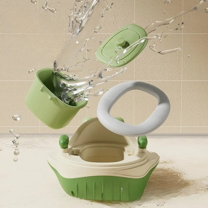 Olita 2 in 1 Model Balena cu Reductor WC, Muzica si Lumini, Plastic, Verde, 36x41x20 cm