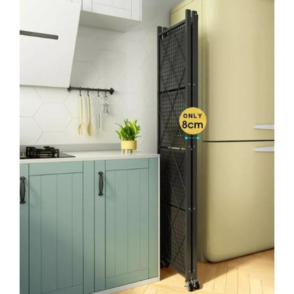 Raft Metalic Pliabil cu 5 Polite, Roti, 163x72x34 cm, Capacitate 50 kg pe Polita