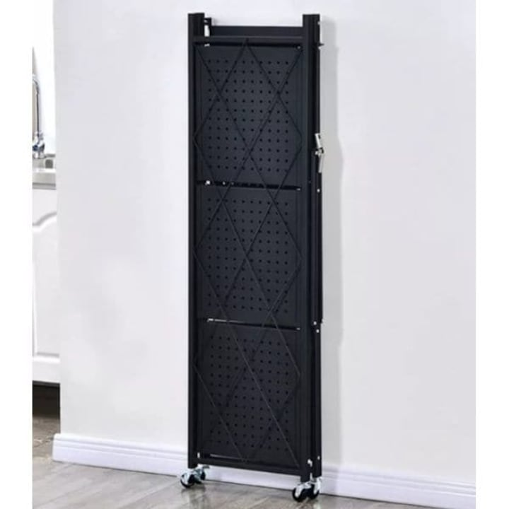 Raft Metalic Pliabil cu 5 Polite, Roti, 163x72x34 cm, Capacitate 50 kg pe Polita