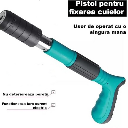 Kit Pistol Manual pentru Fixare Cuie si Nituri, 33 cm, Accesorii, Ochelari, Dopuri, Cutie Transport, Albastru - 50 Cuie Incluse