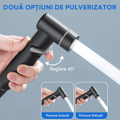 Set Dus Igienic pentru Toaleta, Furtun, Supapa Dubla 1 in 2, Presiune Reglabila, Gri