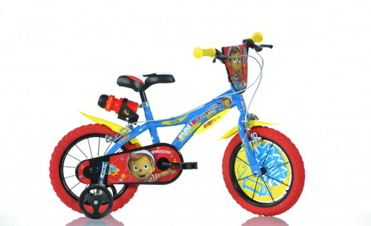 Bicicleta Copii Pinocchio 16 Inch Dino Bikes, Roti Ajutatoare, Aparatori, Frane, Sticla Apa