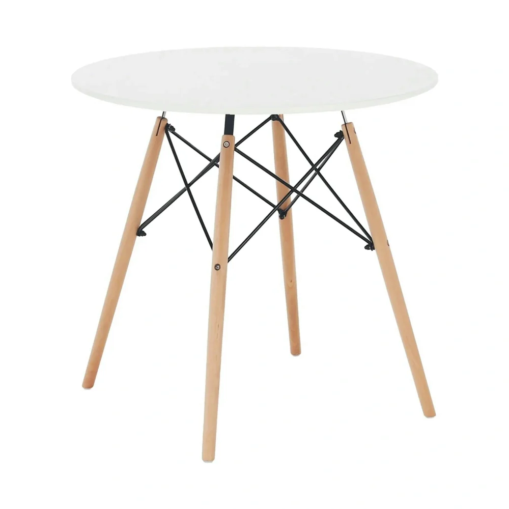Masa GAMIN NEW Rotunda, Alb Stejar, MDF si Lemn, 60x60x74 cm, Neextensibila