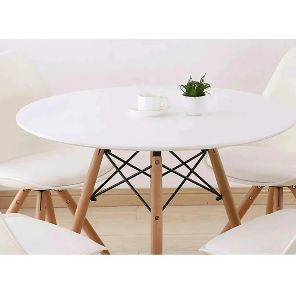 Masa GAMIN NEW Rotunda, Alb Stejar, MDF si Lemn, 60x60x74 cm, Neextensibila