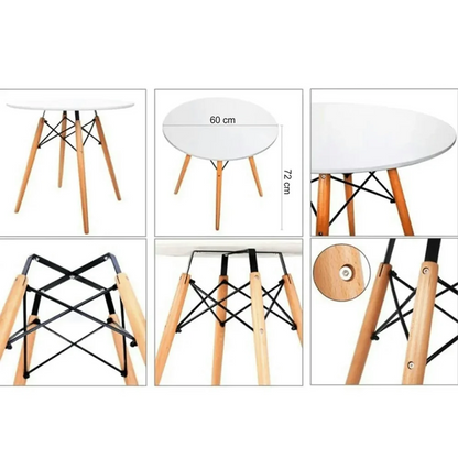 Masa GAMIN NEW Rotunda, Alb Stejar, MDF si Lemn, 60x60x74 cm, Neextensibila