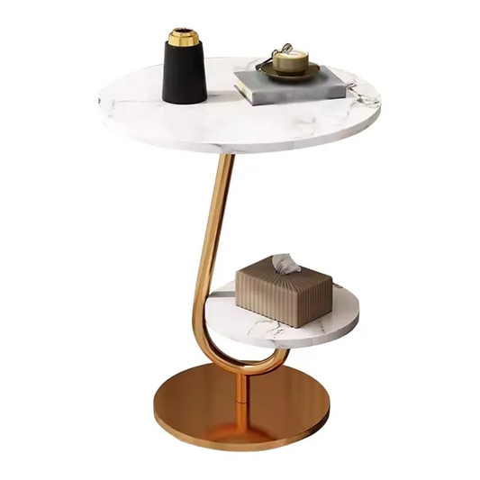 Masuta de Cafea cu Blat Marmura Alba, Cadru Metalic Auriu, Raft Inferior, 45x60 cm