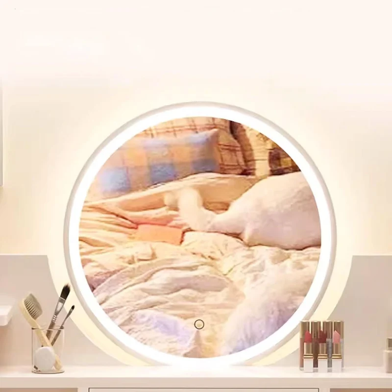 Masa Toaleta cu Oglinda LED Tactila, 3 Lumini, Rafturi si Sertare, MDF Lemn, Alb, 100x120x40 cm