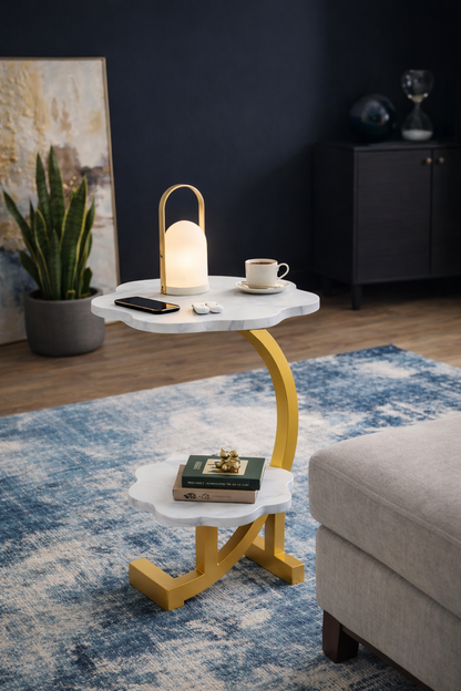 Masa Tip Floare pentru Cafea, 2 Polite, MDF si Cadru Otel, 40x30x60 cm
