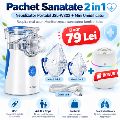 Pachet Sanatate 2 in 1 la Doar 79 Lei – Nebulizator Portabil + Termometru sau Mini Umidificator