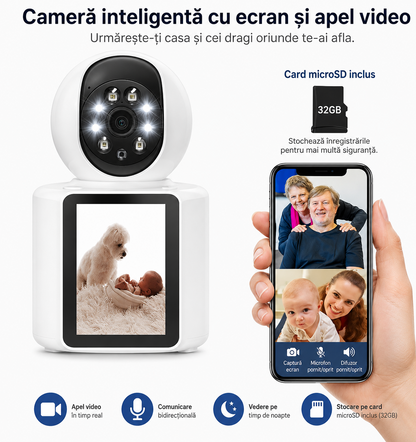 Camera Smart WiFi 1080P – Apel Video, Rotire 360, Night Vision si Card 32GB Cadou