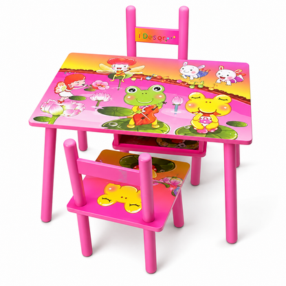 Set Masuta cu 2 Scaune pentru Copii, MDF, Roz cu Alb, 59x39x40 cm, Mobilier Camera Copii (Copy)